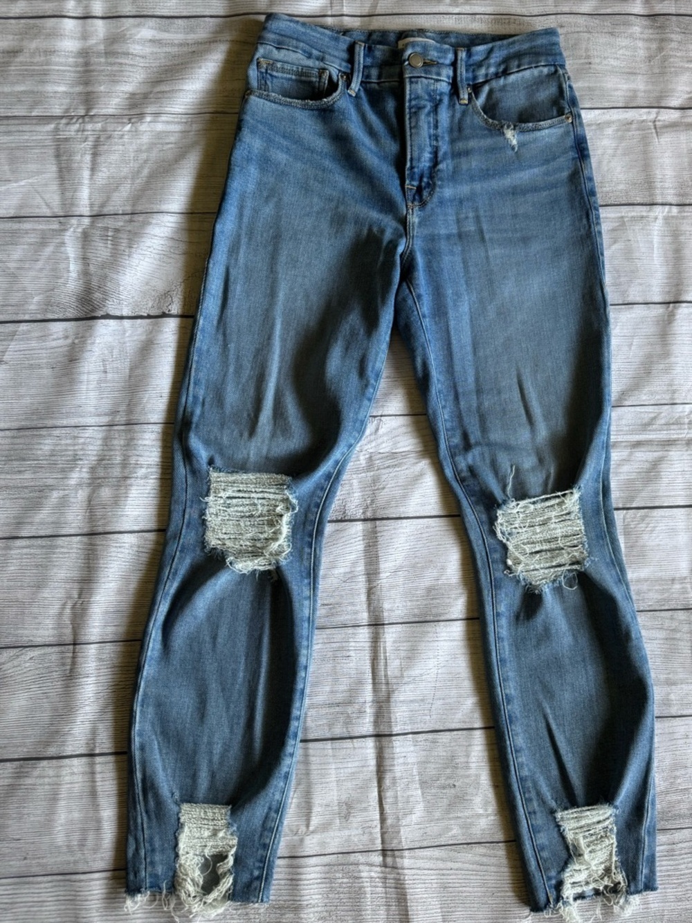 Good American Good Legs Distressed Skny Jeans Raw Hem High Rise Light Wash Sz 6